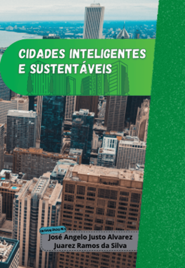 Capa de livro com fotografia de uma cidade moderna e arranha-céus, com design em tons verdes e título em destaque