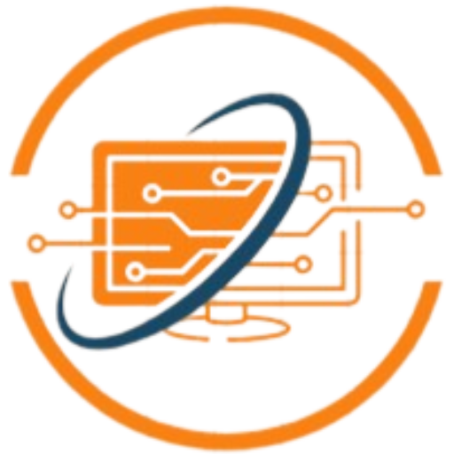 Logótipo do Formador.com.pt com monitor laranja e linhas de circuito